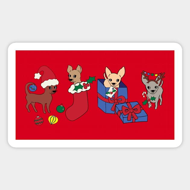 Red Christmas Chihuahuas - Smooth Coat Chihuahuas - Christmas Chihuahua Tee Magnet by bettyretro